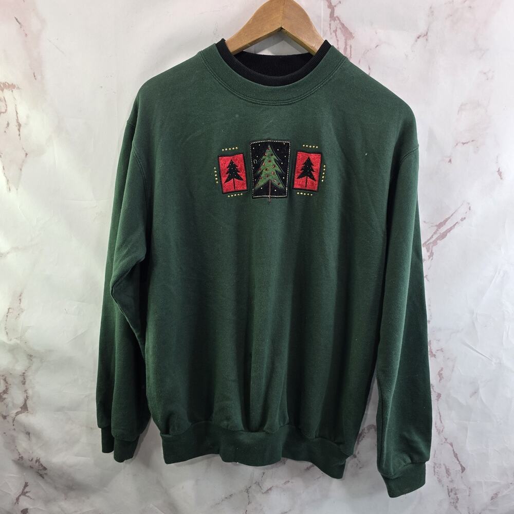 Vintage Christmas Sweatshirt Women Medium Large 90s Holiday Crewneck Tree Granny